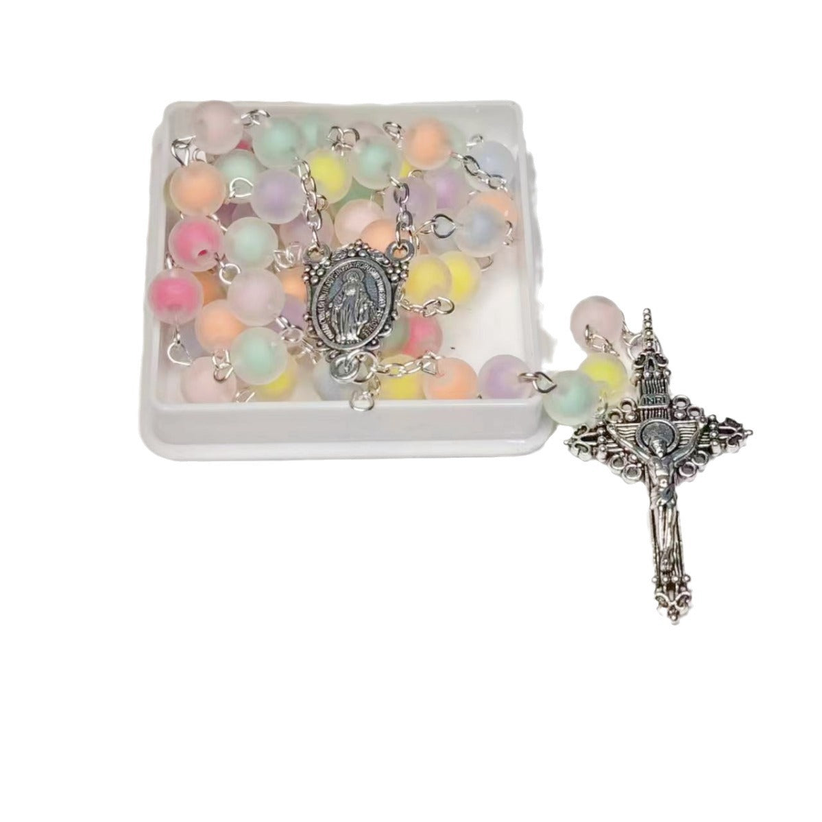 Wholesale 10pcs 8mm frosted colorful beads cross necklace